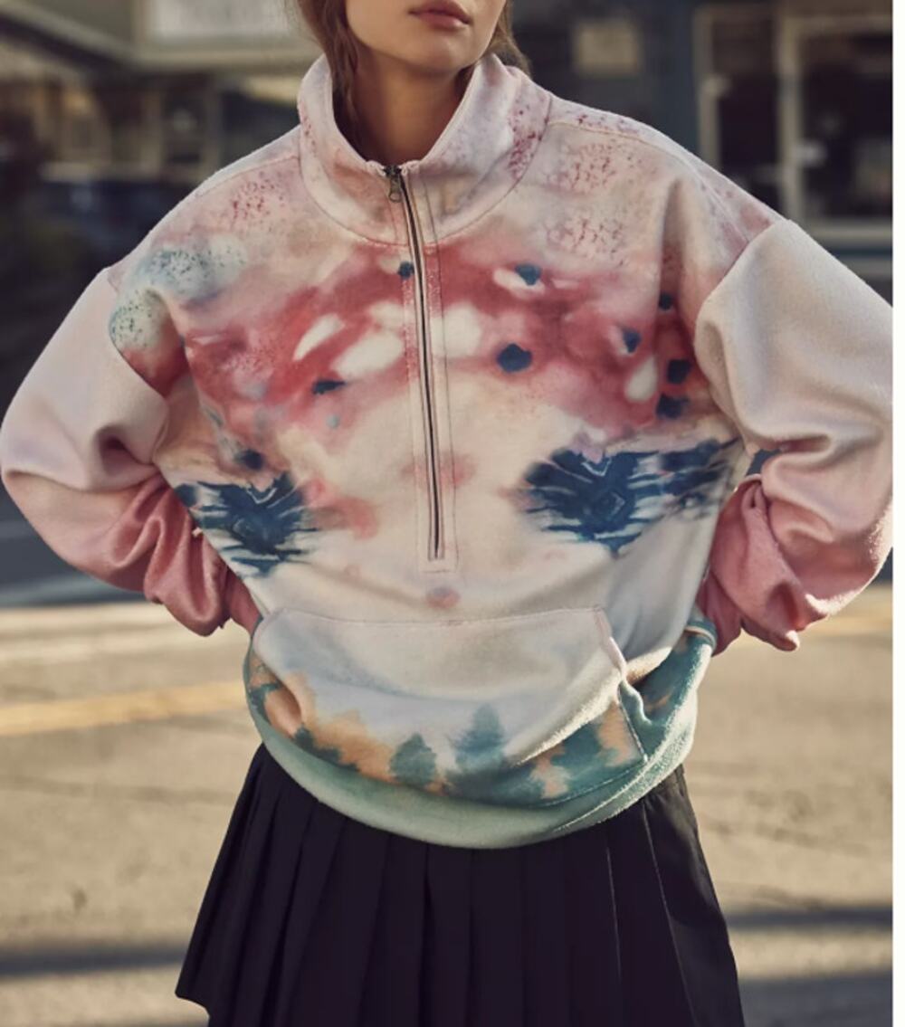 Pilcro Half Zip Pullover Fleece Sweatshirt White Pink Green XS